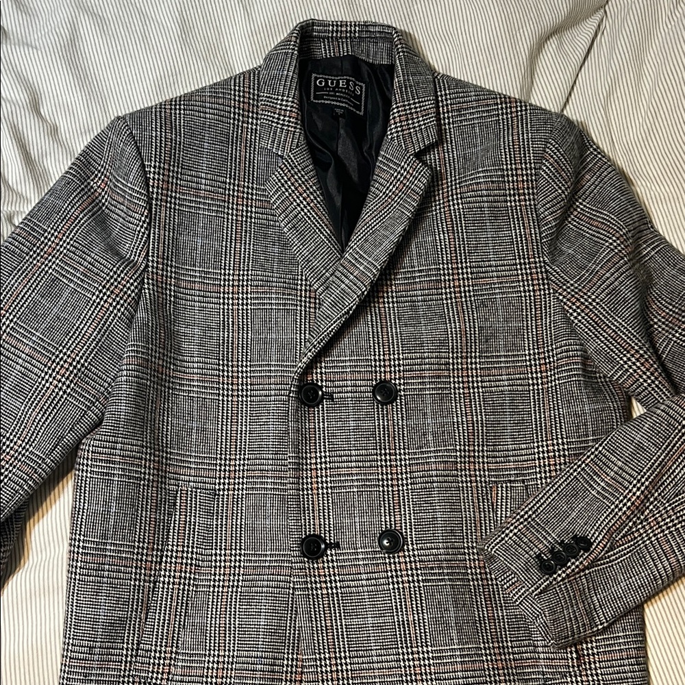 GUESS Men's Black and White Checkered peacoat size Large